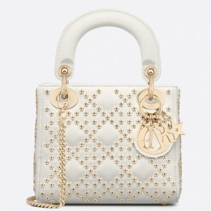 Dior Lady Dior Mini Chain Bag in White Lambskin with Star Embroidery