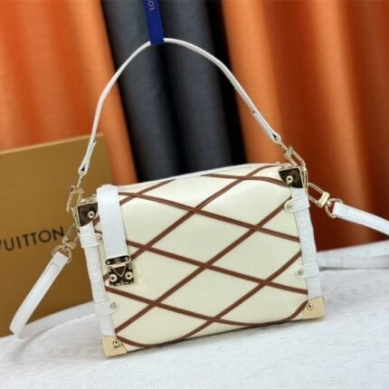 Louis Vuitton Malletage Leather Side Trunk MM In Cream Beige And Chestnut Brown