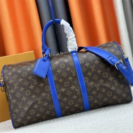 Louis Vuitton Monogram Macassar Canvas Keepall Bandouliere 50 In Indigo Blue