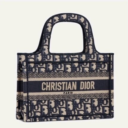 Dior Mini Book Tote Bag Fake in Blue Dior Oblique Embroidery