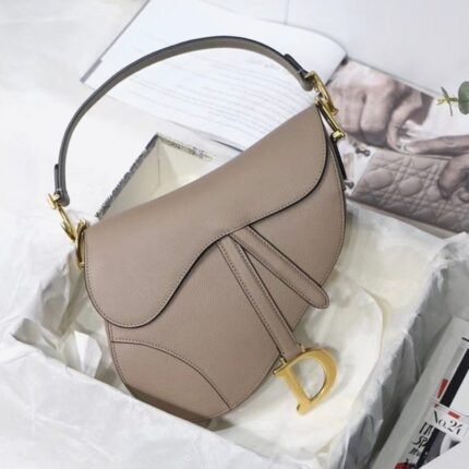 Dior Saddle Bag Fake in Warm Taupe Grained Calfskin