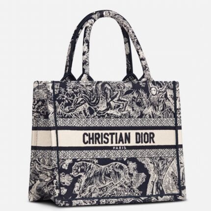 Dior Small Book Tote Bag Knockoff in Blue Toile de Jouy Reverse Embroidery